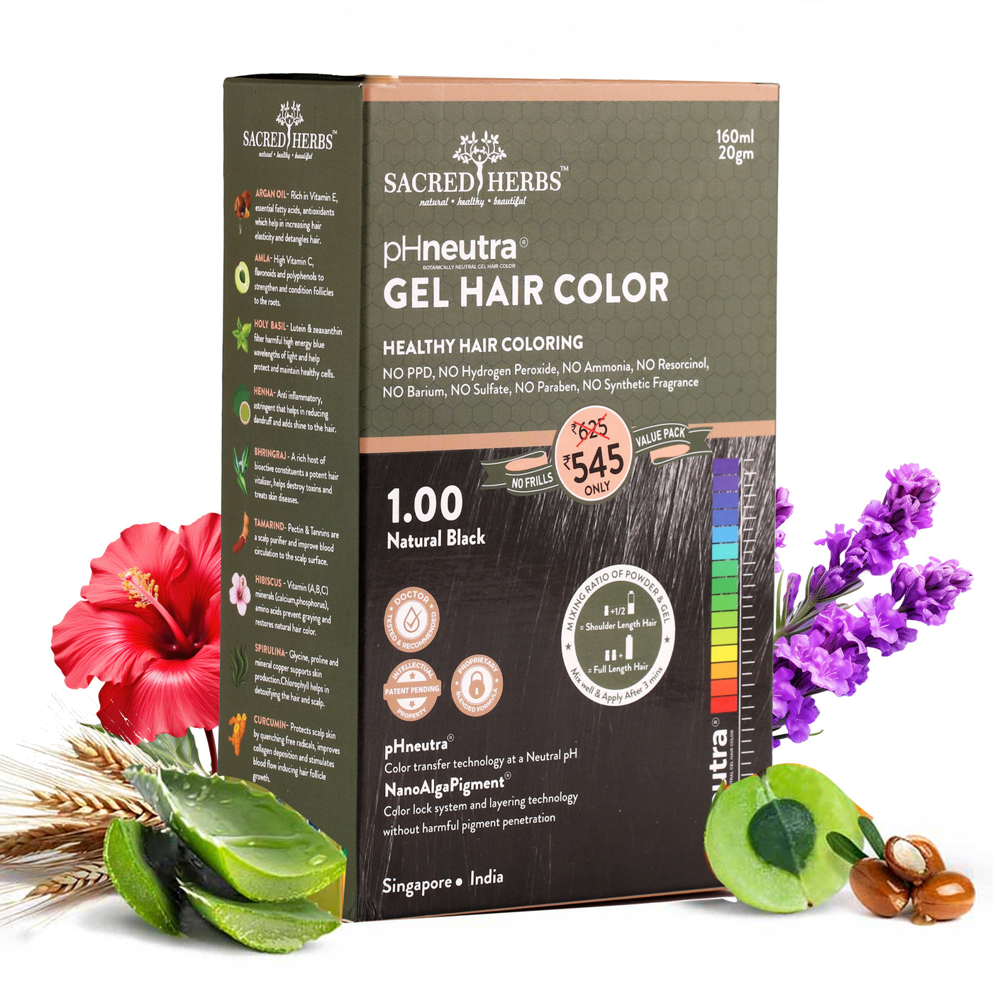 Sacred Herbs® Damage Free pH Neutral Gel Colour-Natural Black 1.00