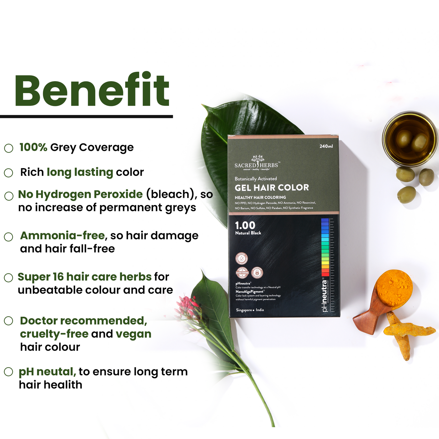 Sacred Herbs® Damage Free pH Neutral Gel Colour-Natural Black 1.00