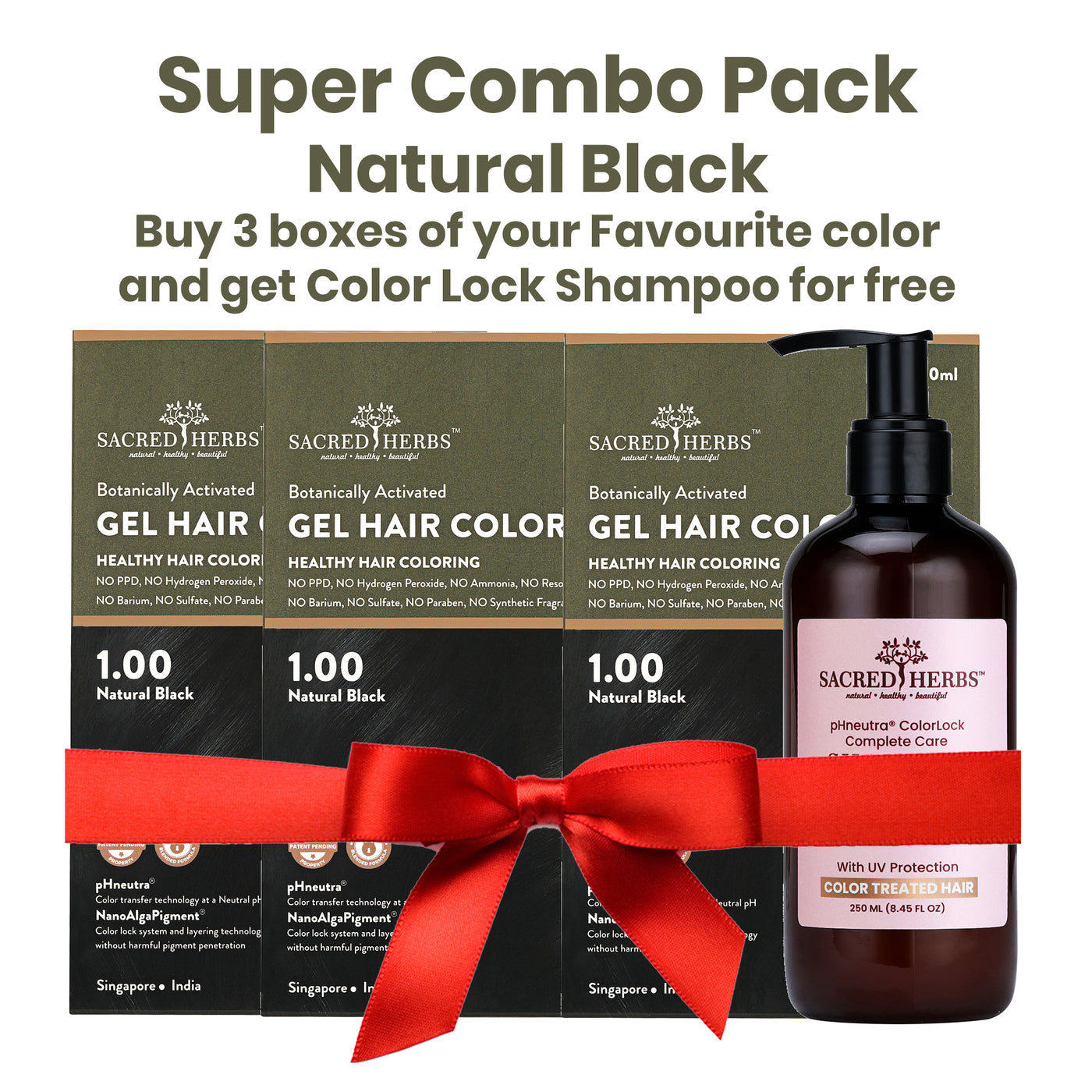 Super Combo Pack Natural Black 1.00 SacredHerbs Botanically Activated Gel Hair Color
