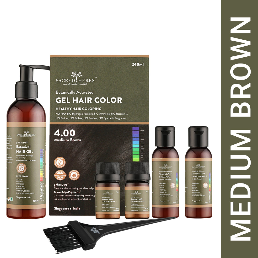 Super Combo Pack Medium Brown 4.00 SacredHerbs Botanically Activated Gel Hair Color