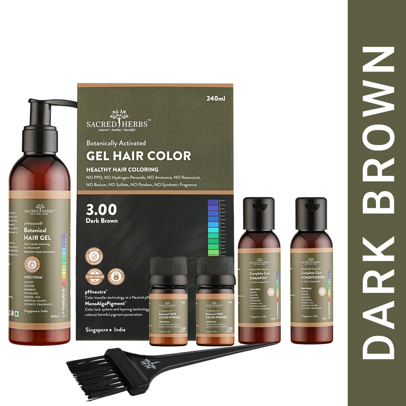 DOM Combo Pack Dark Brown 3.00 Sacred Herbs® Botanically Activated Gel Hair Color